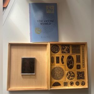 Wooden stamp box. Celtic patterns. Brand new. Comes with ink and booklet